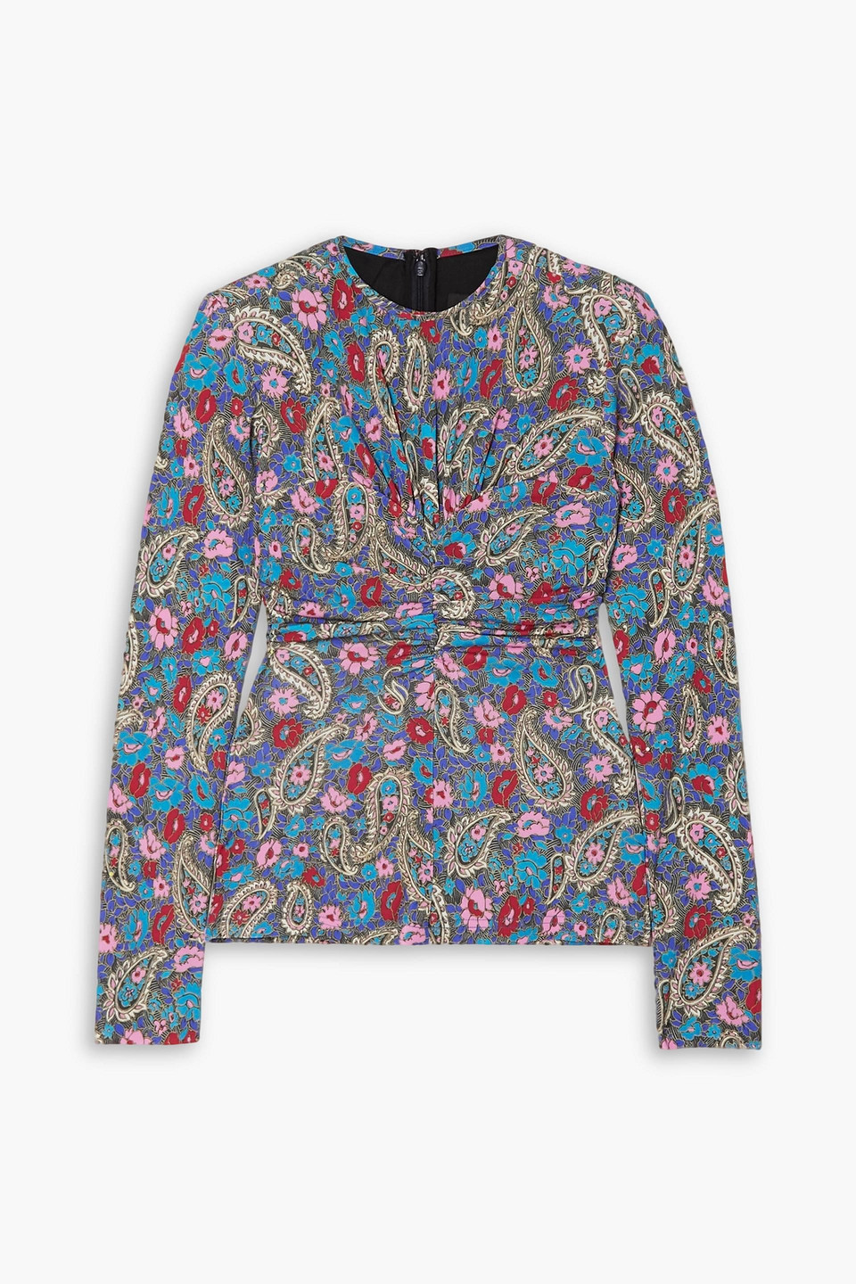 Isabel Marant Linazi Gathered Printed Jersey Top In Blau