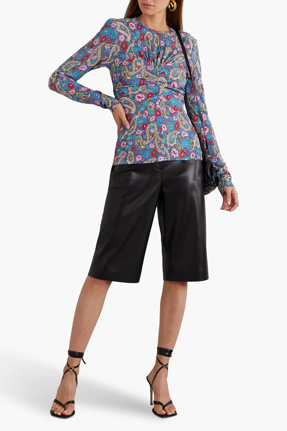 Isabel Marant Linazi Gathered Printed Jersey Top In Blau
