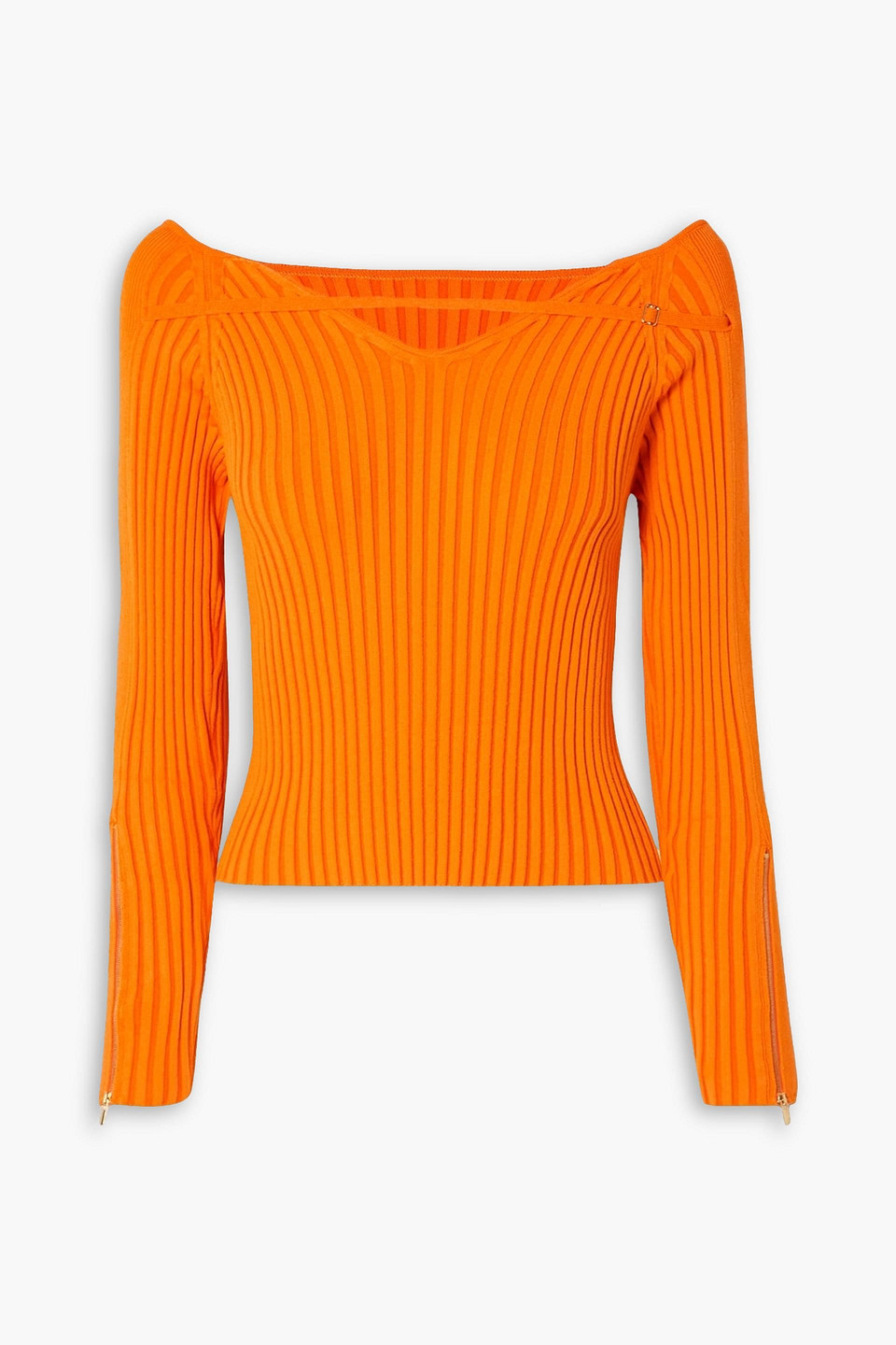 jacquemus - oro off-the-shoulder cutout ribbed-knit top - orange - fr 34