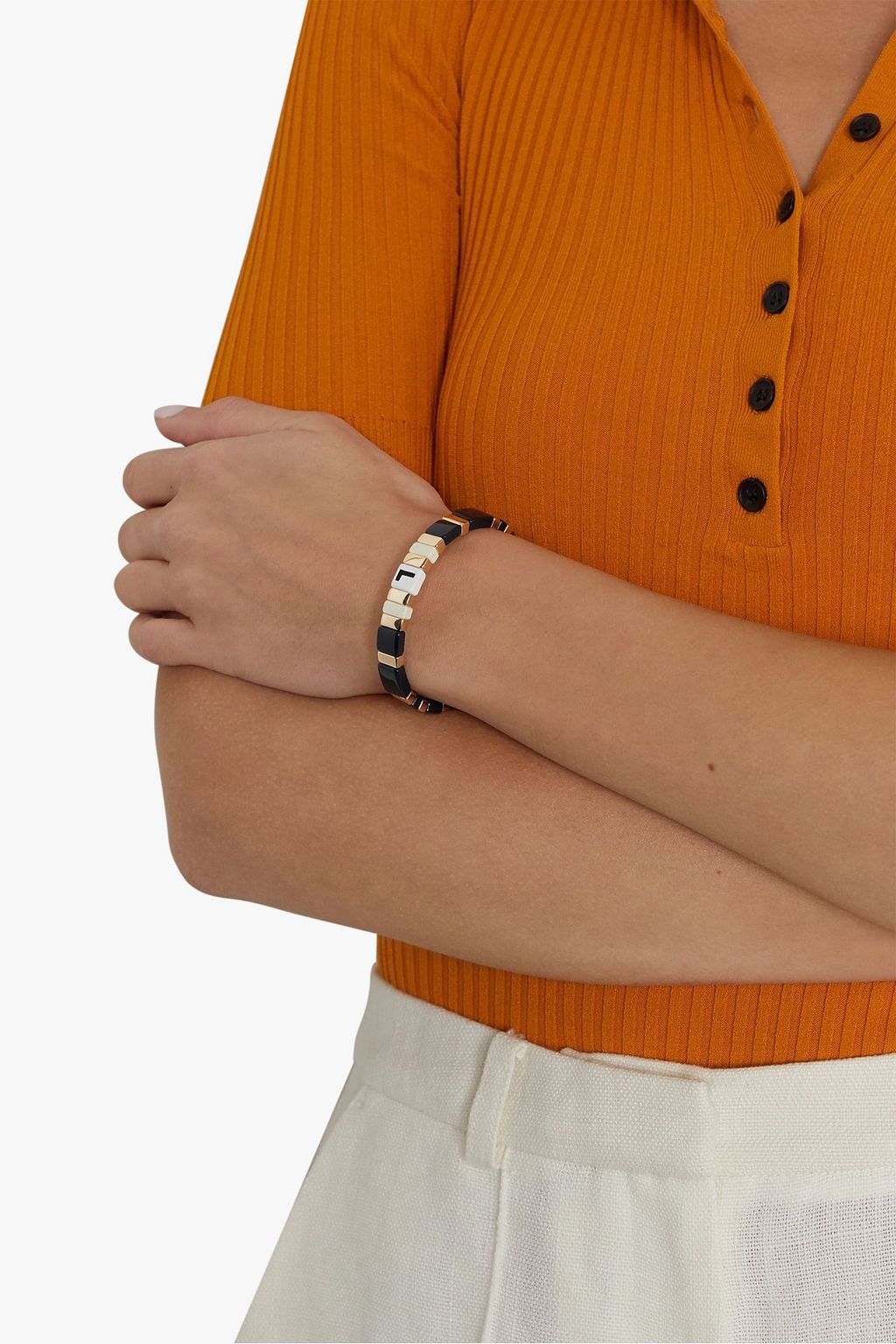 ROXANNE ASSOULIN Neutral Alphabet Soup gold-tone enamel bracelet