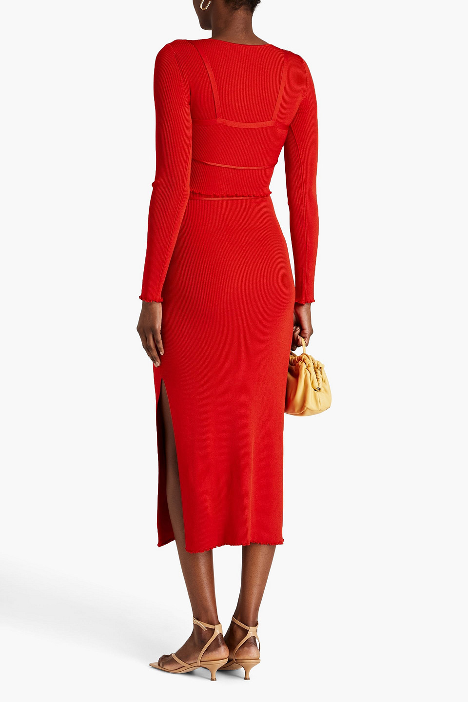 Shop Altuzarra Damali Layered Ribbed-knit Midi Dress In Red