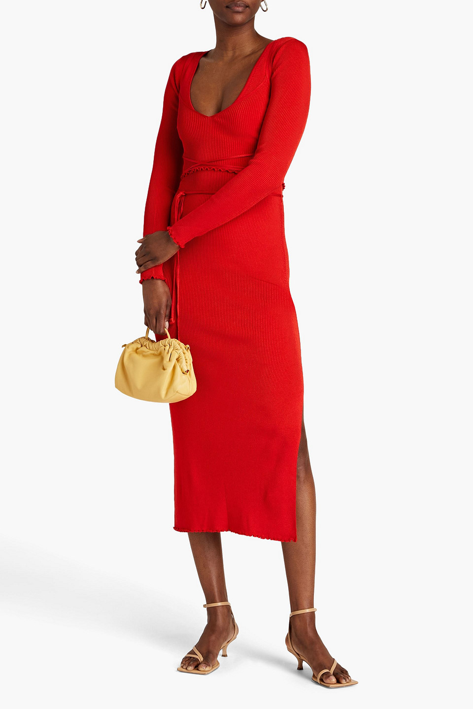 Shop Altuzarra Damali Layered Ribbed-knit Midi Dress In Red