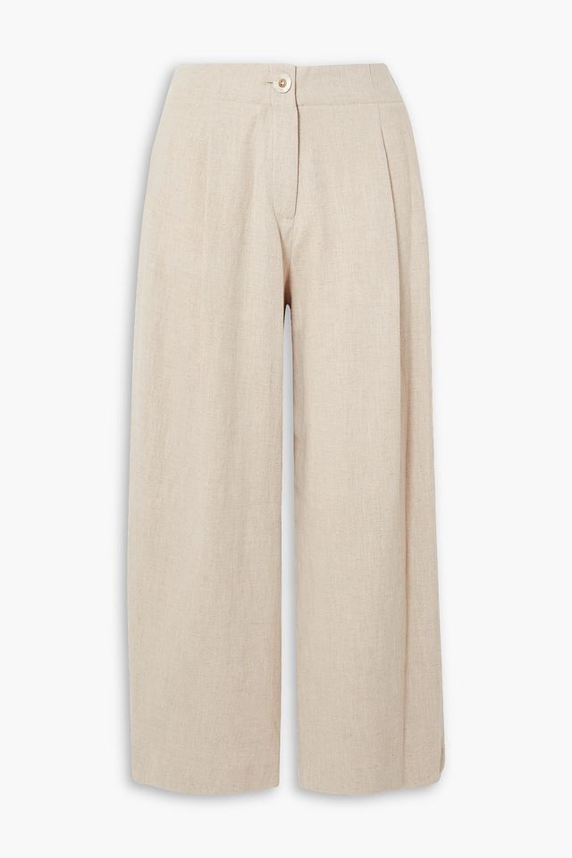 Pleated ramie-canvas culottes