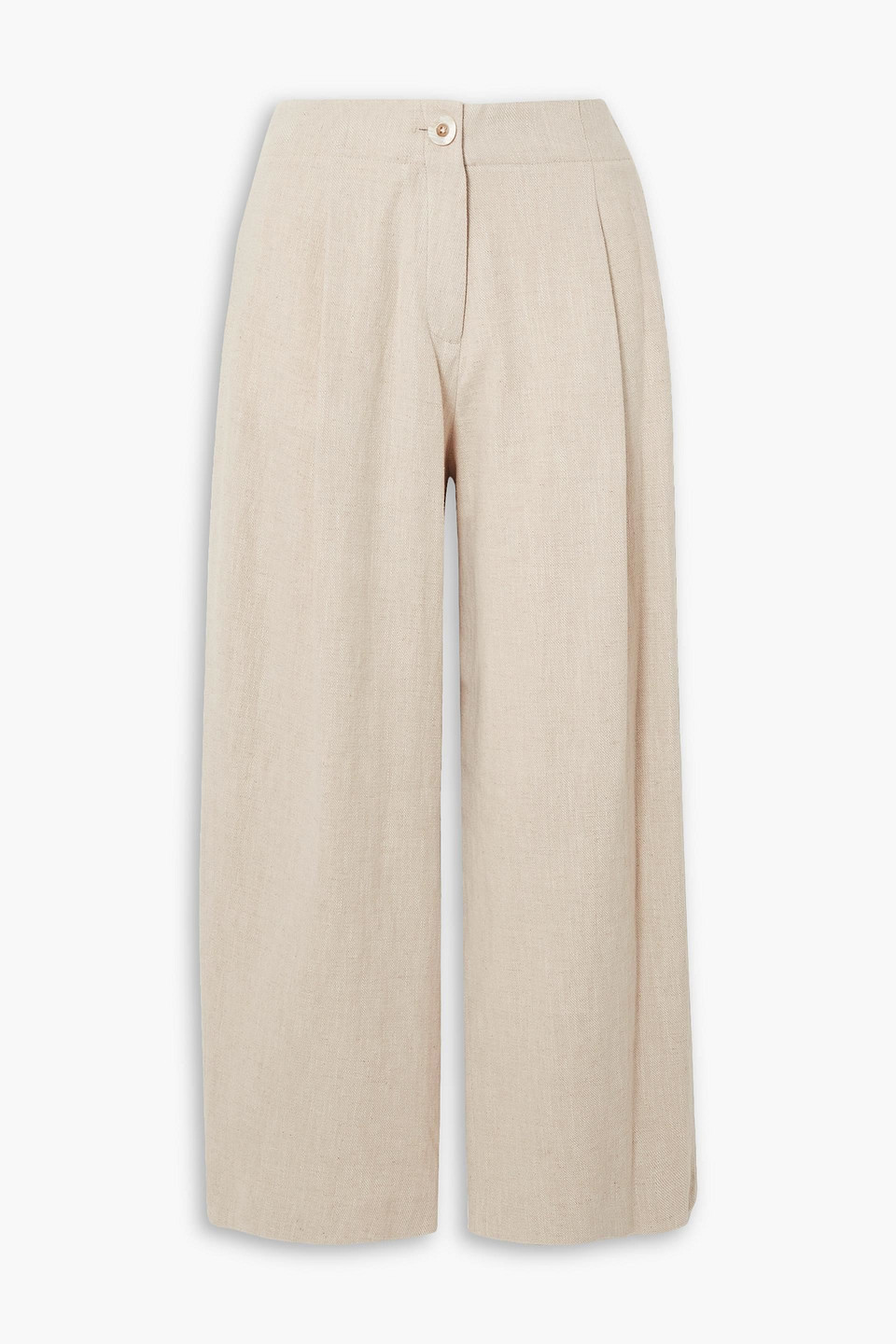 Shop Rosetta Getty Pleated Ramie-canvas Culottes In Beige