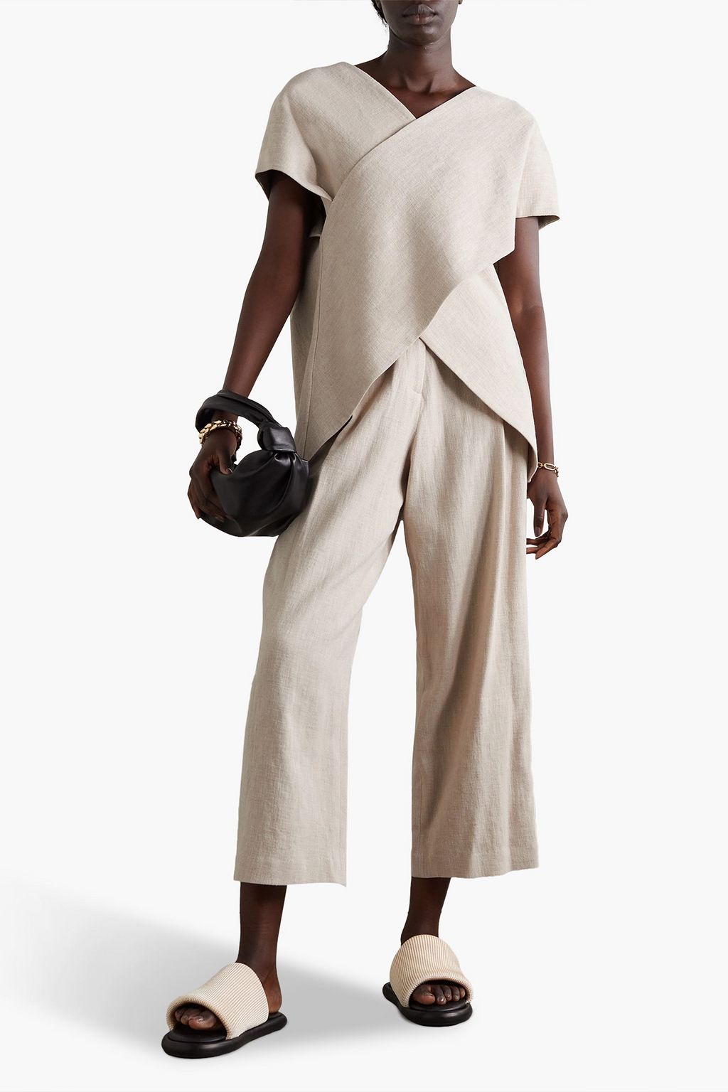 ROSETTA GETTY Pleated ramie-canvas culottes