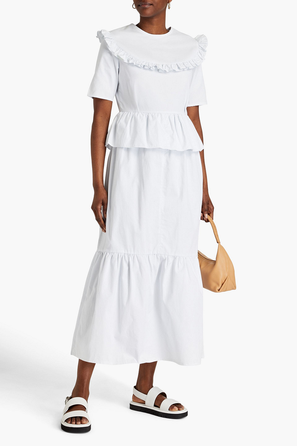 ACHEVAL PAMPA VICTORIA TIERED RUFFLED STRETCH-COTTON TWILL MAXI DRESS