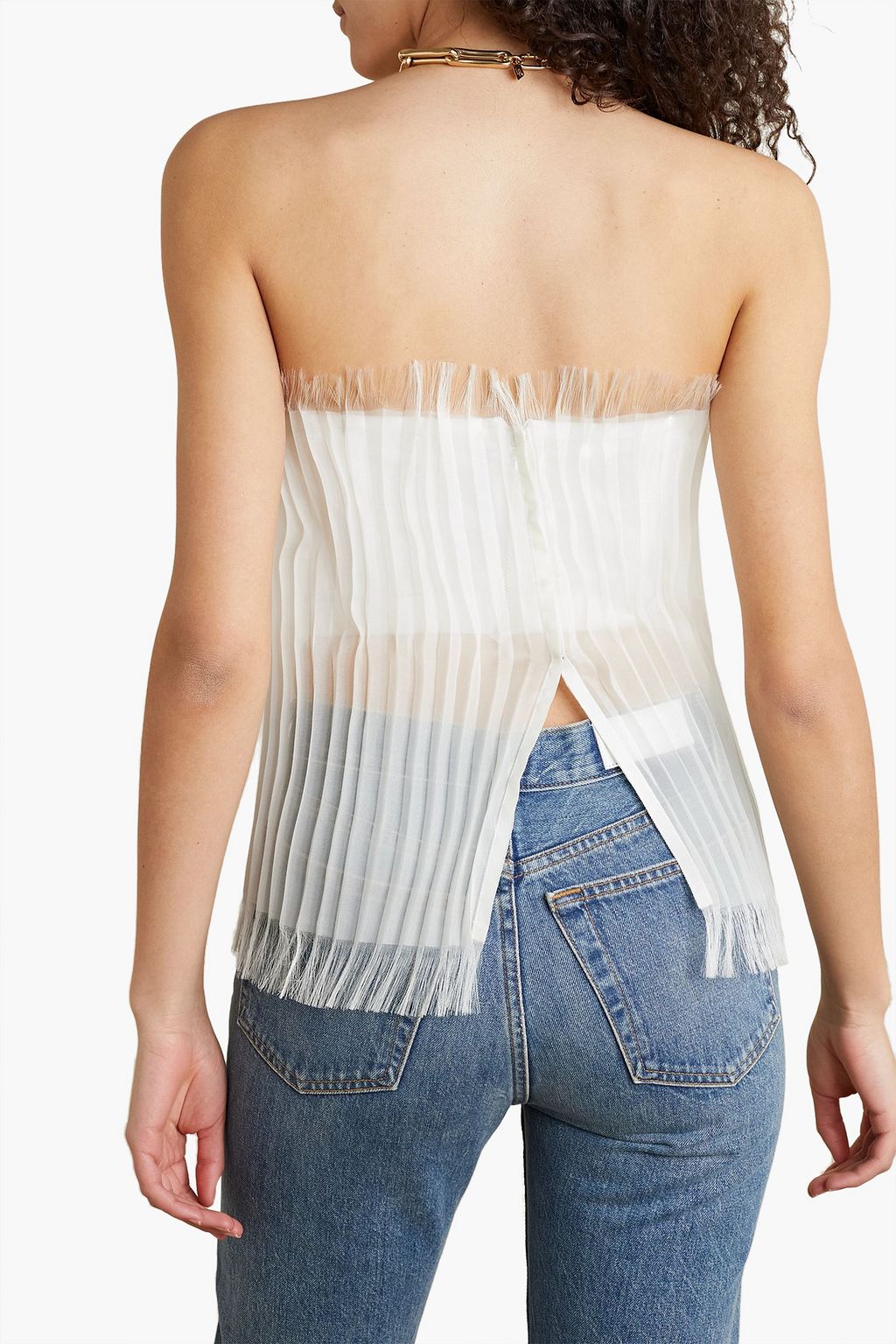 INTERIOR Briony trägerloses, mehrlagiges Oberteil aus Mesh und Seidenorganza mit Falten