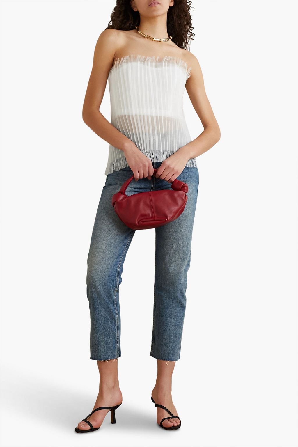 INTERIOR Briony trägerloses, mehrlagiges Oberteil aus Mesh und Seidenorganza mit Falten