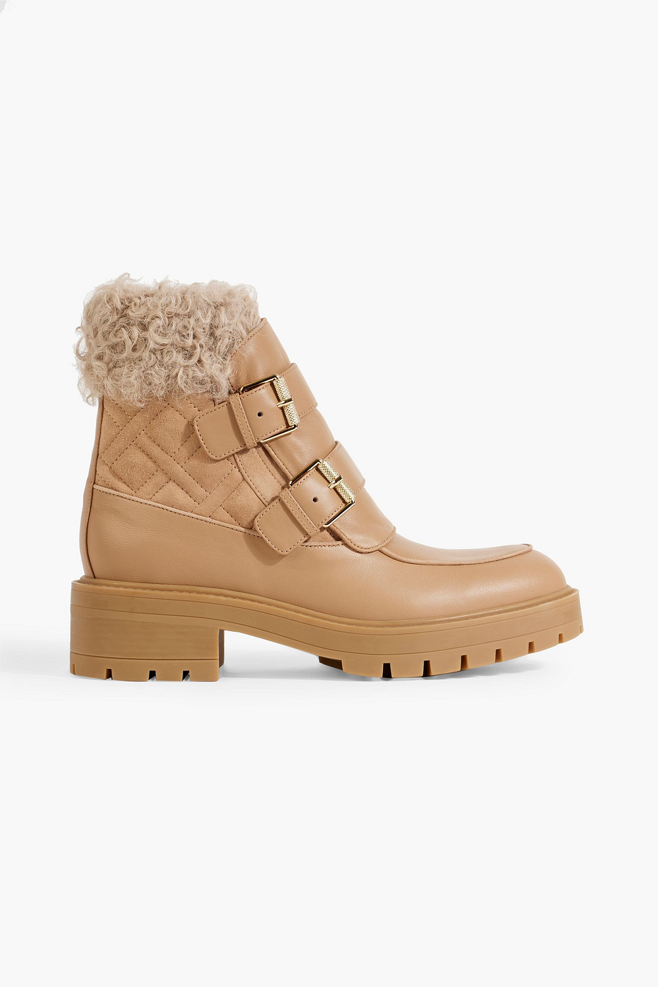 AQUAZZURA RYAN SHEARLING-TRIMMED SUEDE AND LEATHER ANKLE BOOTS