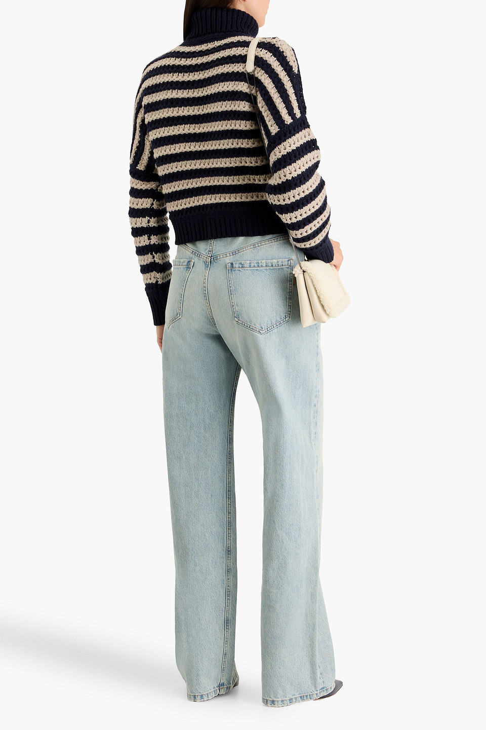  Brunello Cucinelli - Gestreifter Cropped Rollkragenpullover Aus Einer Woll-kaschmir-seidenmischung - Blau - M 