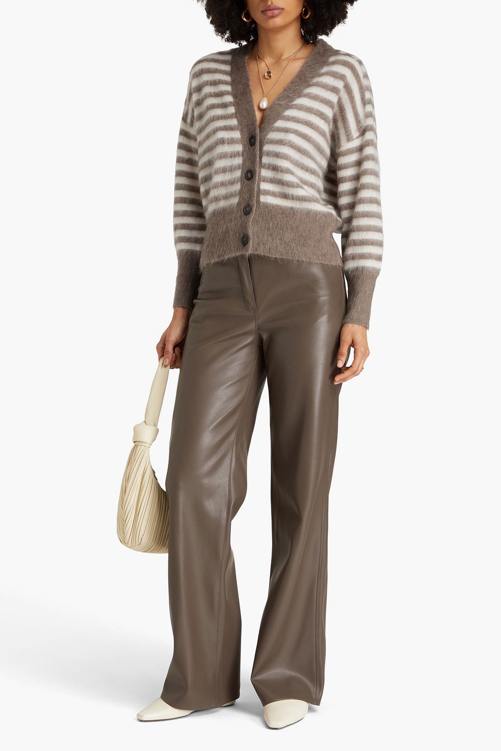 BRUNELLO CUCINELLI 비즈 장식 스트라이프 니트 카디건