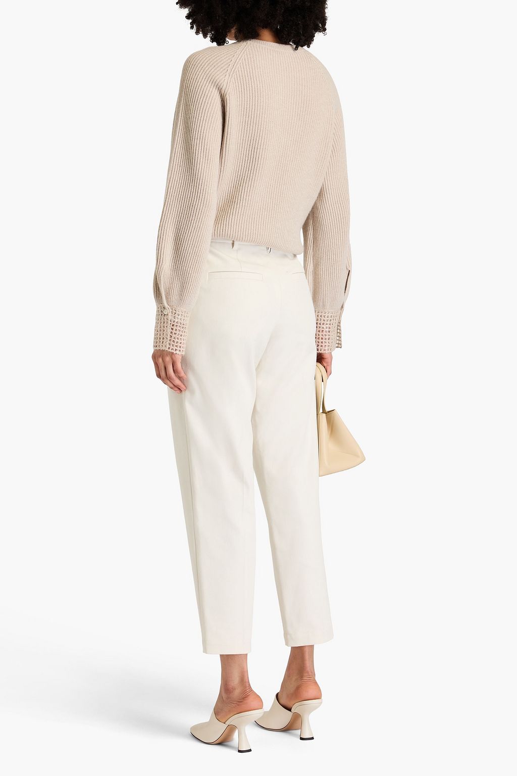 BRUNELLO CUCINELLI 비즈 디테일 코튼 혼방 트윌 크롭 테이퍼드 팬츠