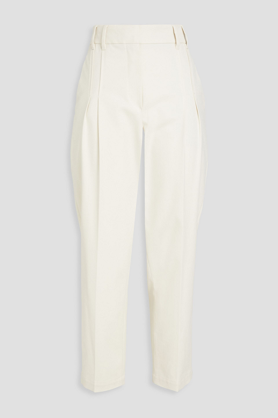 Brunello Cucinelli Cropped Bead-embellished Cotton-blend Twill Tapered Trousers In Metallic