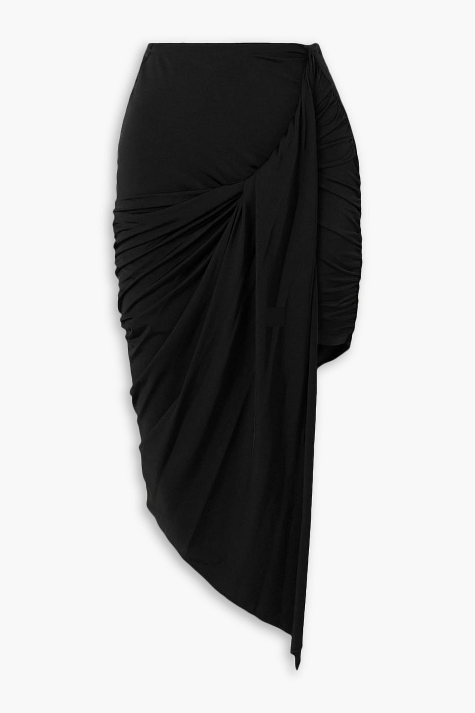Mugler Asymmetric Gathered Stretch-jersey Midi Skirt In Black