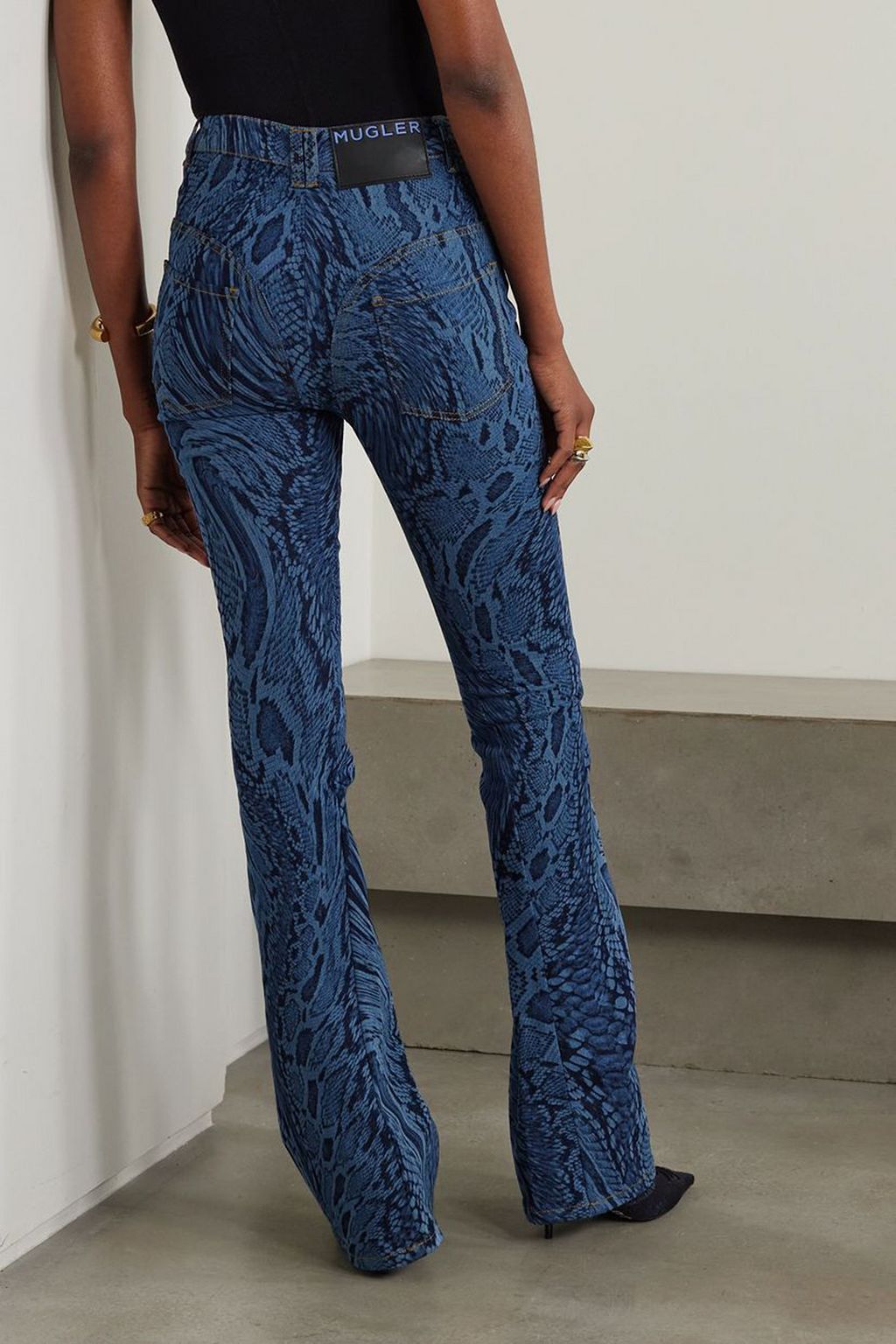 MUGLER Printed mid-rise flared jeans