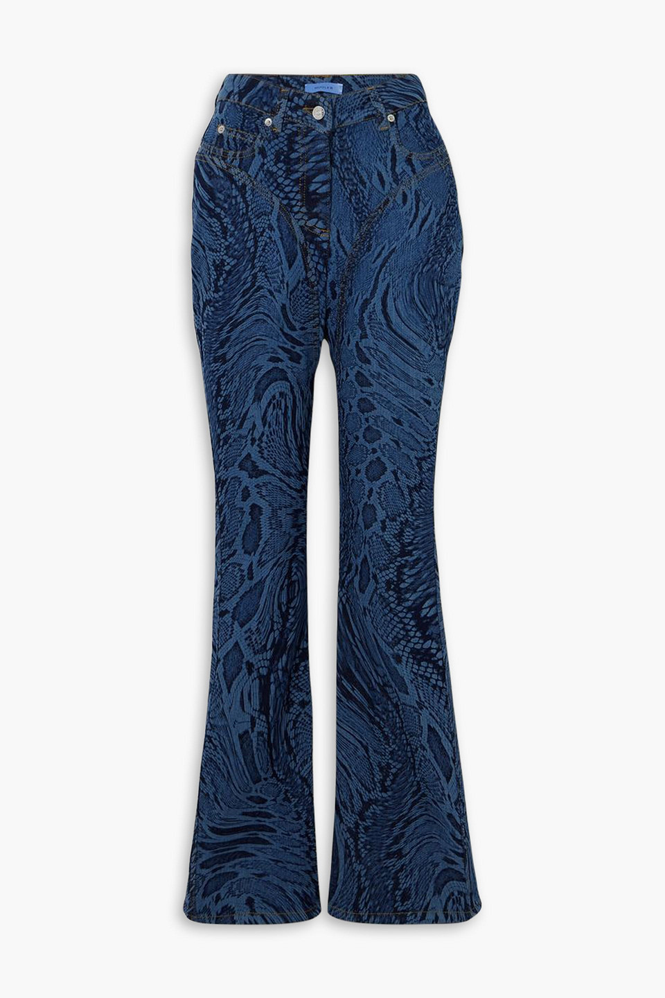 Mugler Printed Mid-rise Flared Jeans In Mid Denim