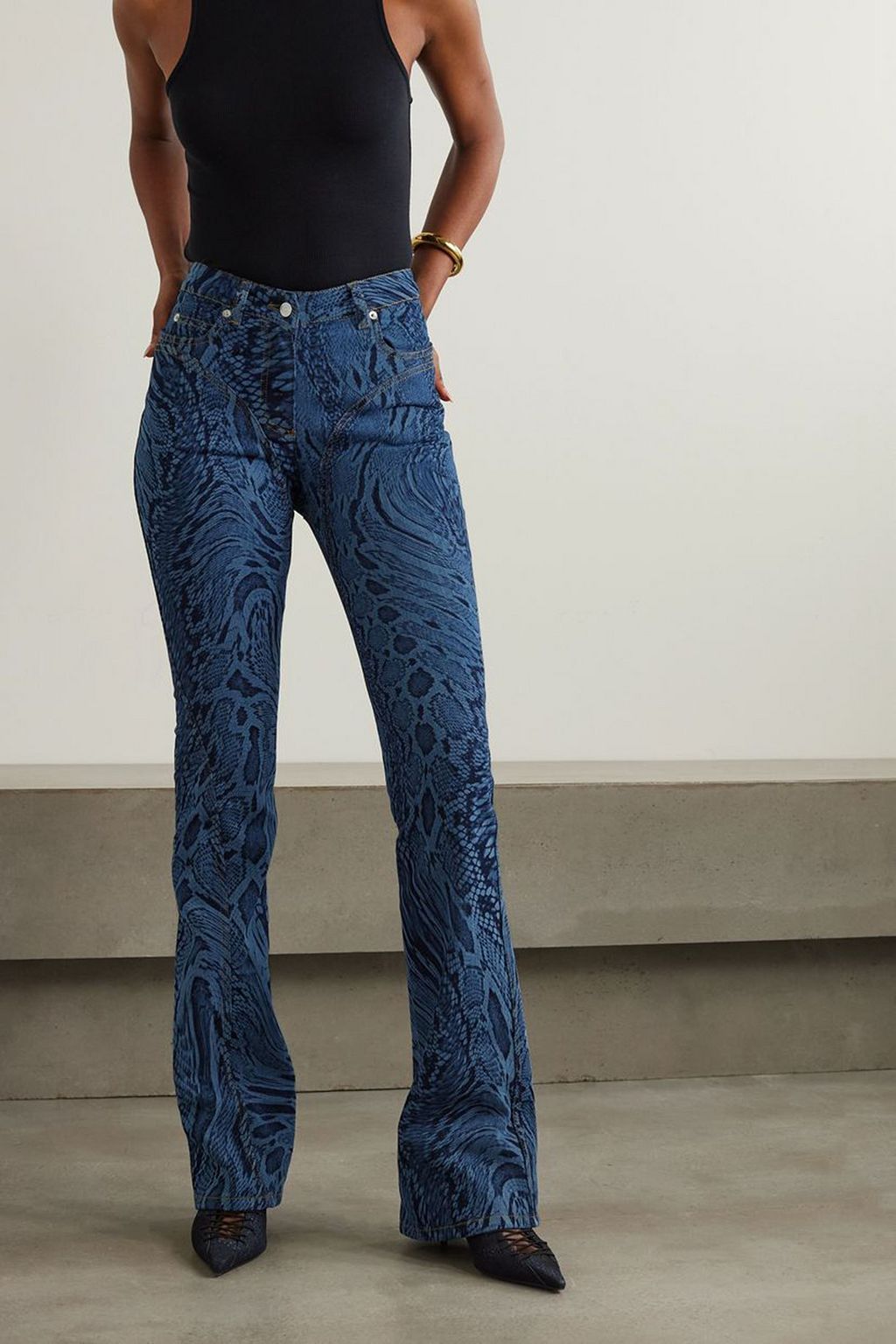 MUGLER Printed mid-rise flared jeans
