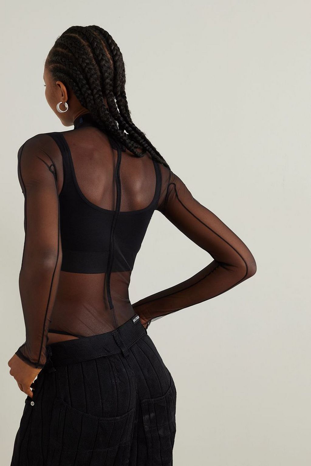 MUGLER 장식 스트레치 메시 보디스