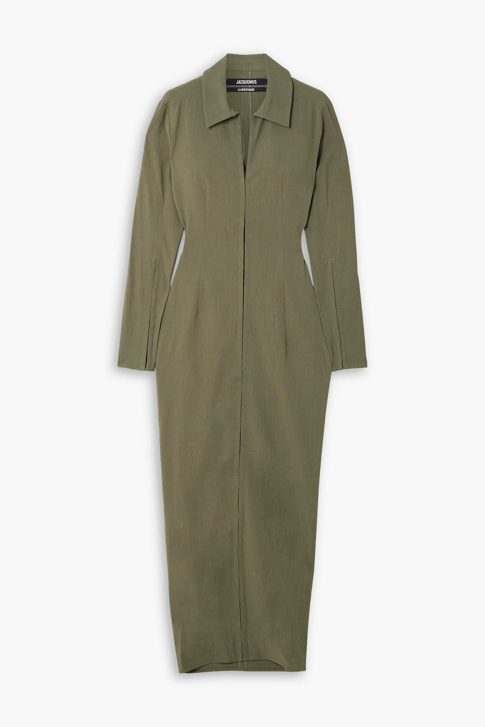 Jacquemus Obiou Cutout Woven Maxi Shirt Dress In Green