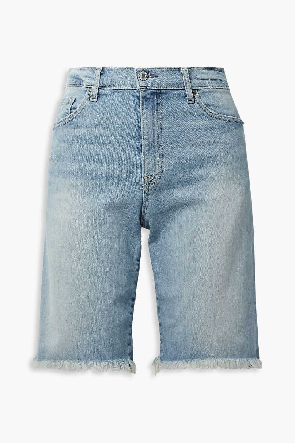 Shop Nili Lotan Boyfriend Frayed Denim Shorts In Light Denim