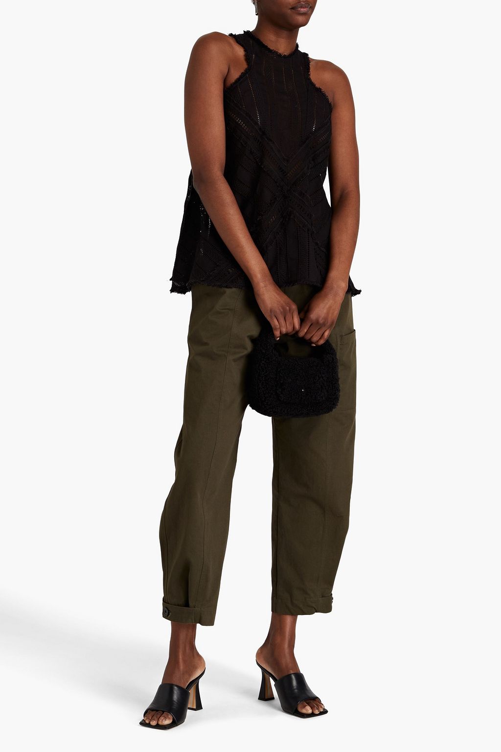 RUE MARISCAL Frayed crocheted cotton tank