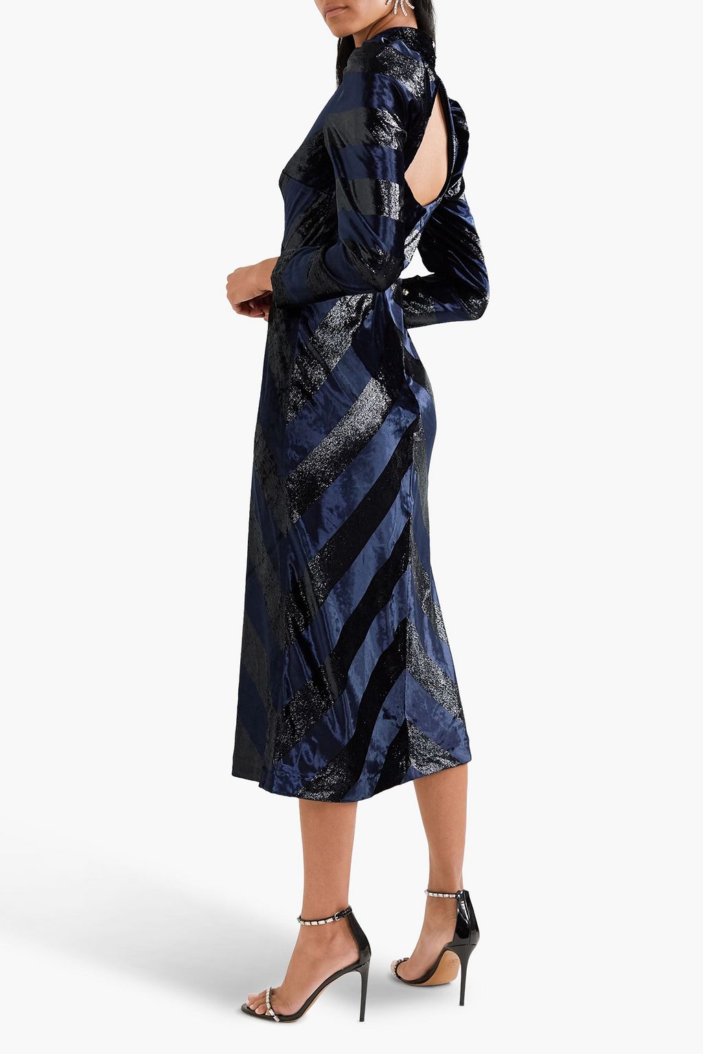 REBECCA VALLANCE Maison cutout metallic velvet midi dress