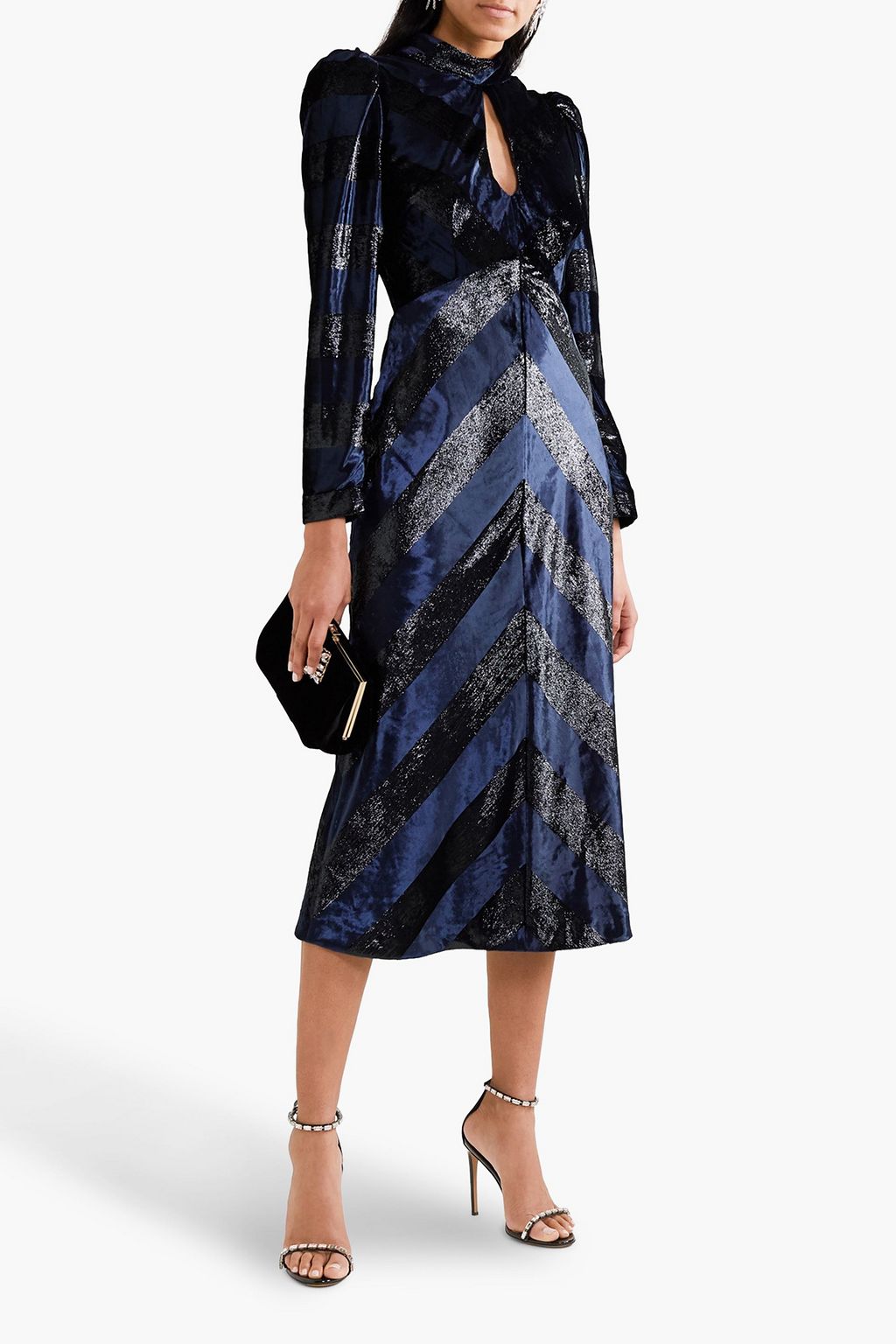 REBECCA VALLANCE Maison cutout metallic velvet midi dress