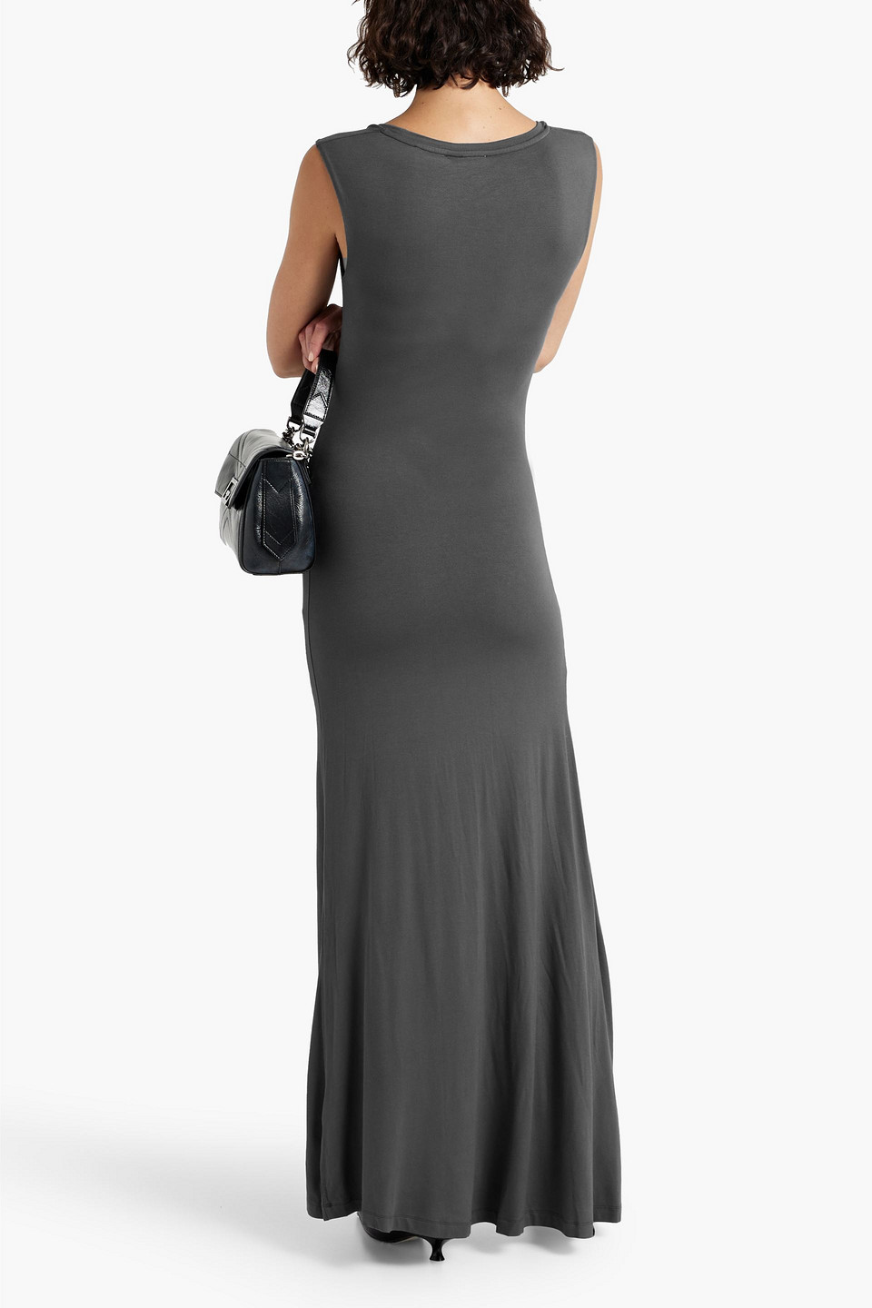 Shop Bite Studios Asymmetric Stretch-jersey Maxi Dress In Charcoal