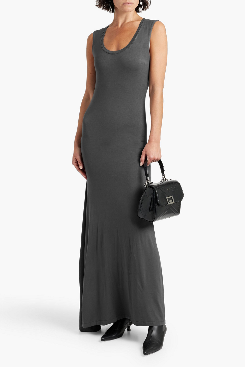 Shop Bite Studios Asymmetric Stretch-jersey Maxi Dress In Charcoal