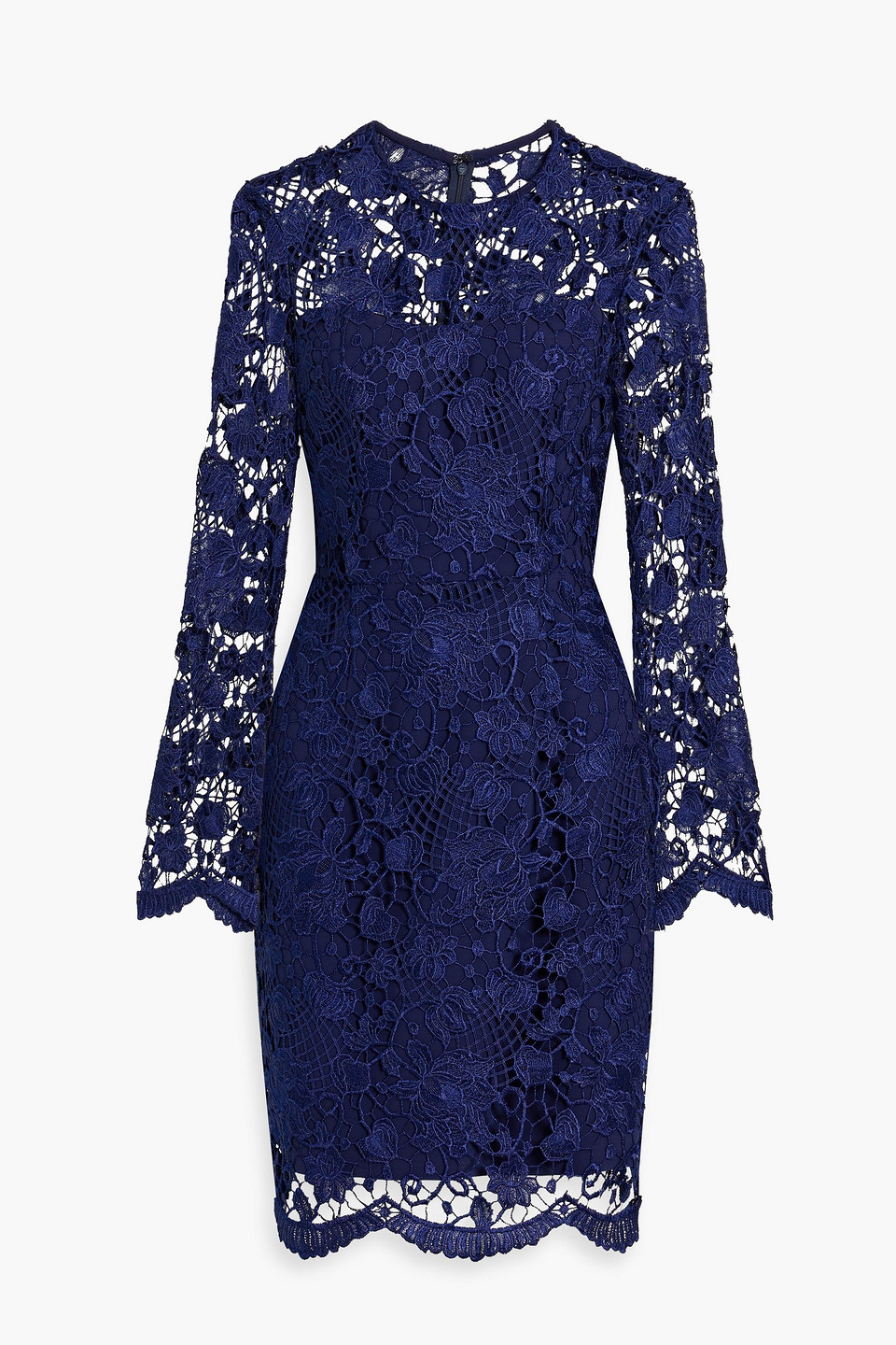 Reem Acra Cotton-blend Guipure Lace Mini Dress In Navy