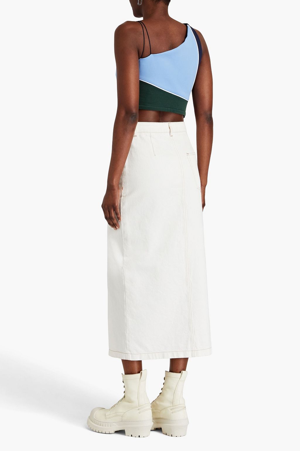 AHLUWALIA Twice as Nice cropped color-block cotton-jersey top