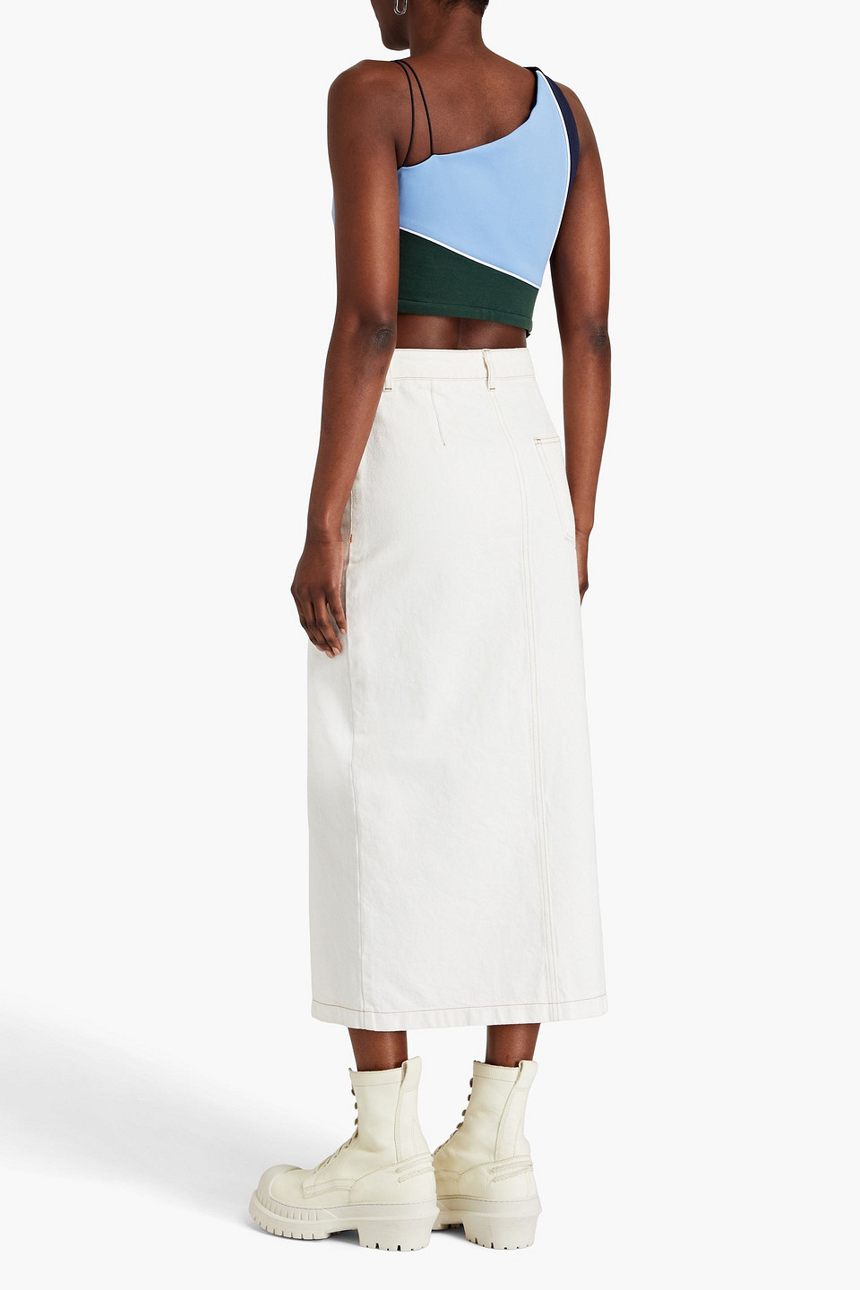 AHLUWALIA TWICE AS NICE CROPPED COLOR-BLOCK COTTON-JERSEY TOP 3074457345636242140