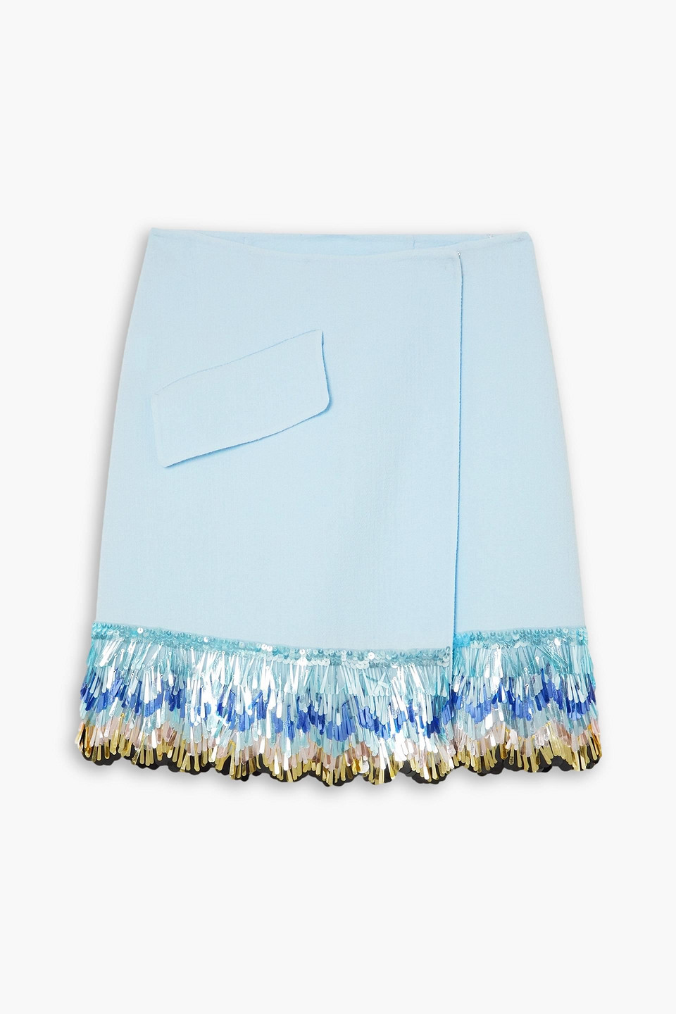 Lanvin Sequined Wool-cloqué Mini Wrap Skirt In Light Blue