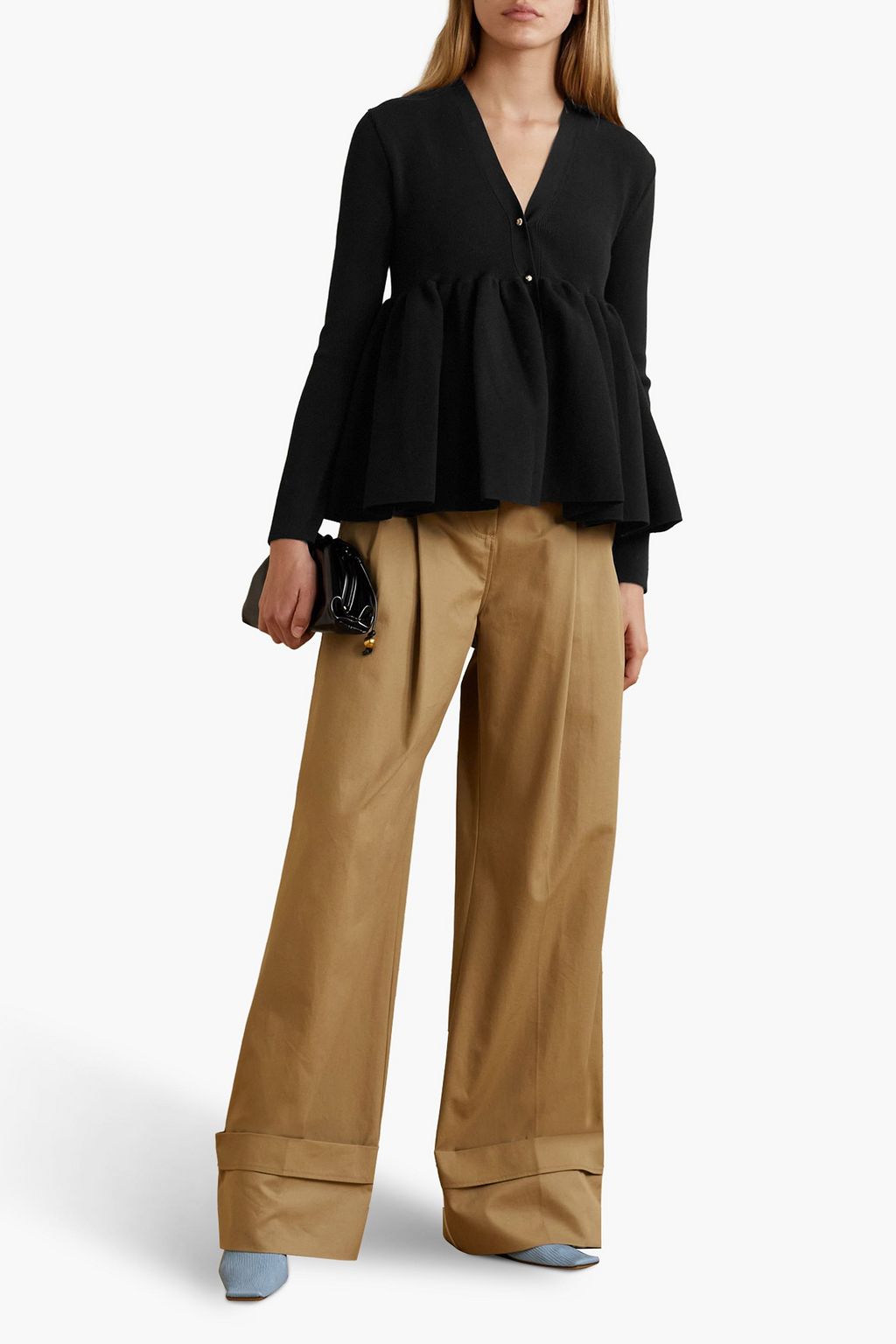 LANVIN Ribbed-knit peplum cardigan
