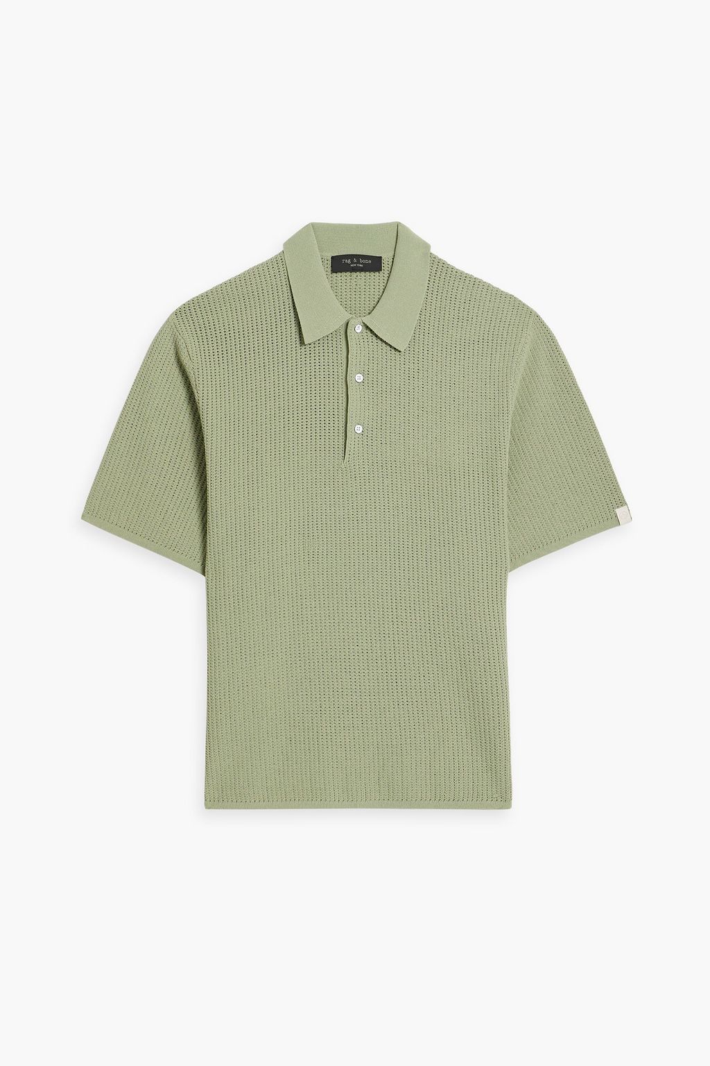 Nolan pointelle knit cotton blend polo shirt sage green XS