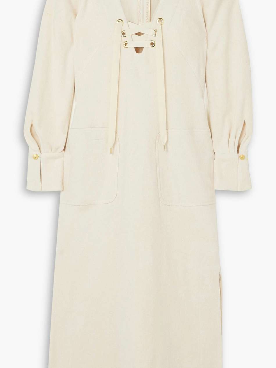 camille lace-up cotton-terry midi dress