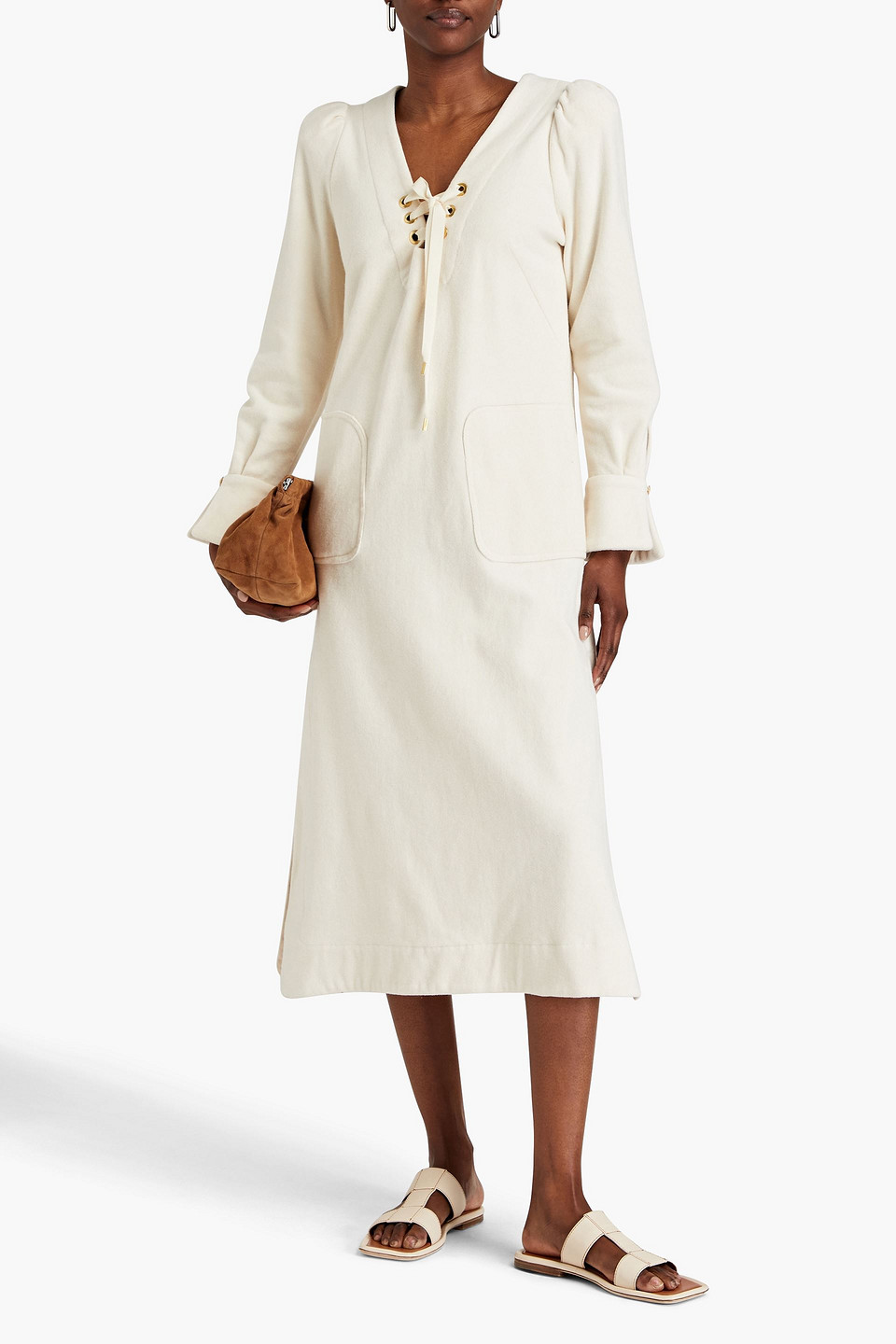 ANNA MASON CAMILLE LACE-UP COTTON-TERRY MIDI DRESS 3074457345636260665