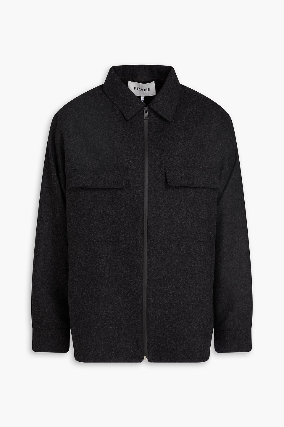 Frame Wool-blend Flannel Jacket In Black
