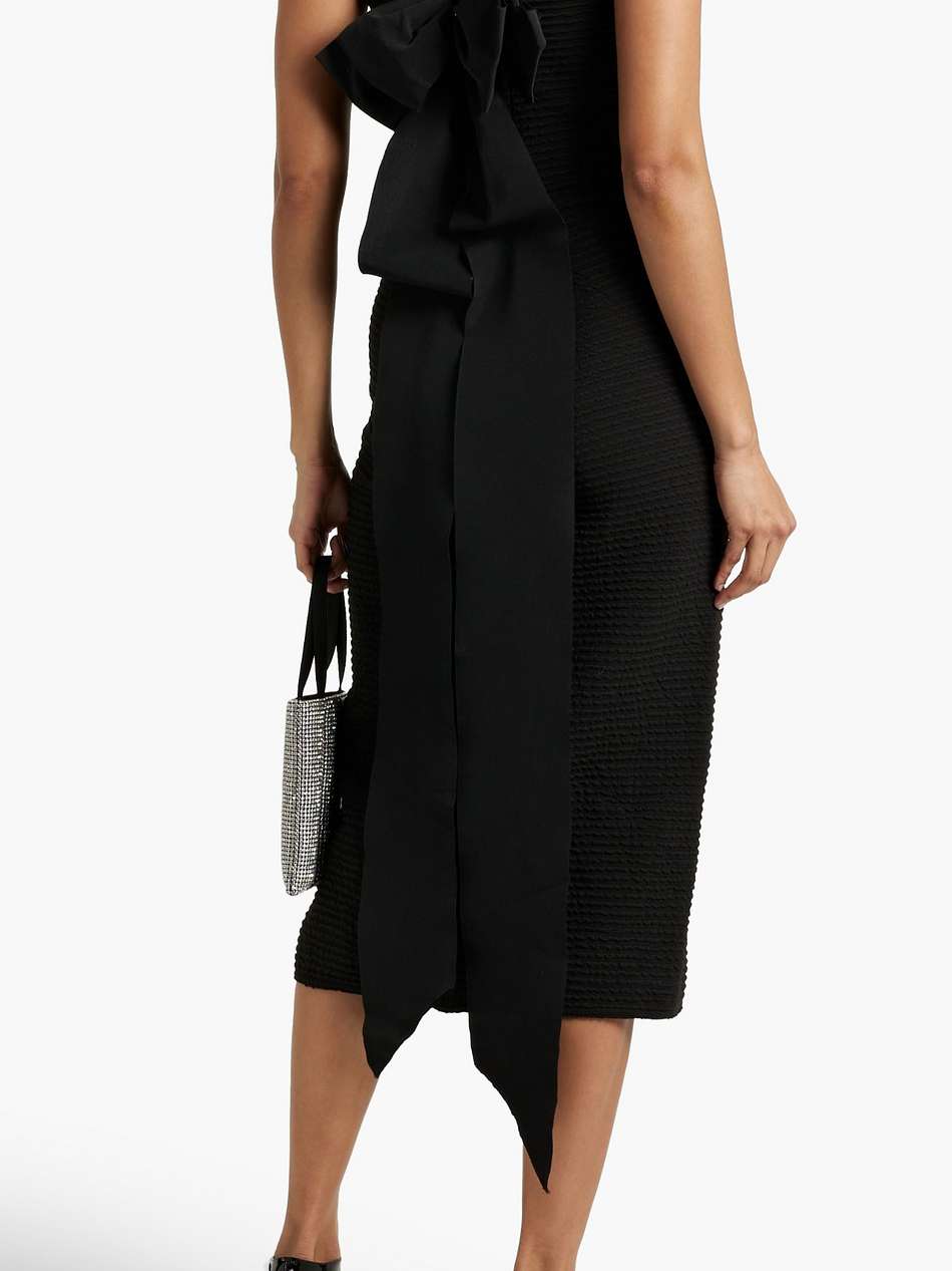 strapless bow-embellished cloqué dress