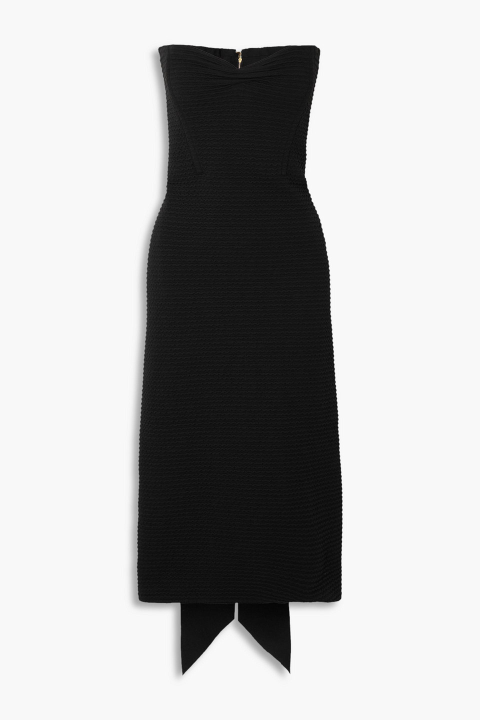 Strapless bow-embellished cloqué dress