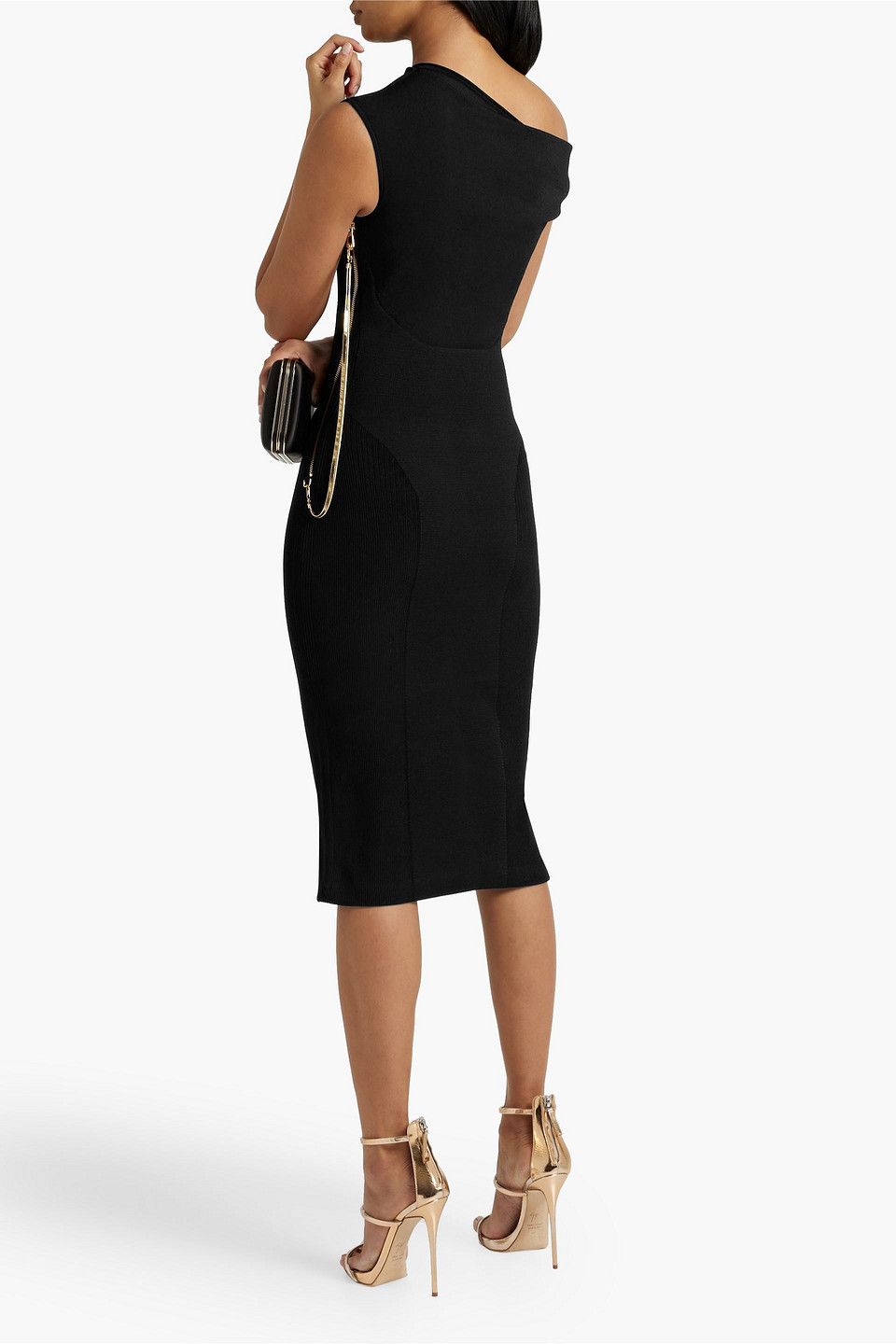 Shop Az Factory Mybody One-shoulder Stretch-knit Midi Dress In Black