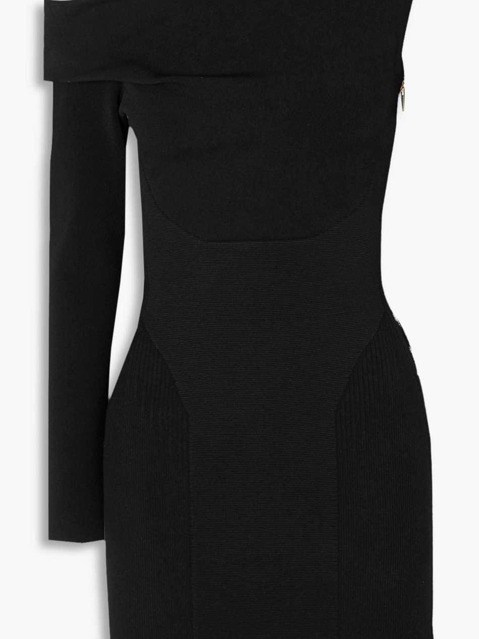mybody one-sleeve ribbed and stretch-knit mini dress