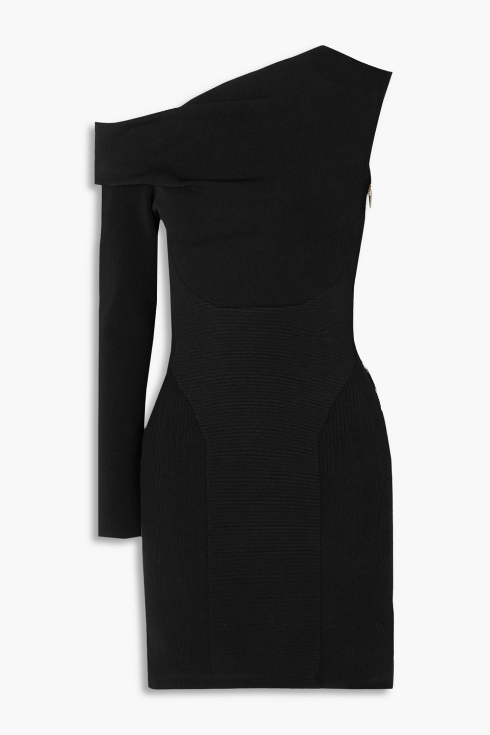 MyBody one-sleeve ribbed and stretch-knit mini dress