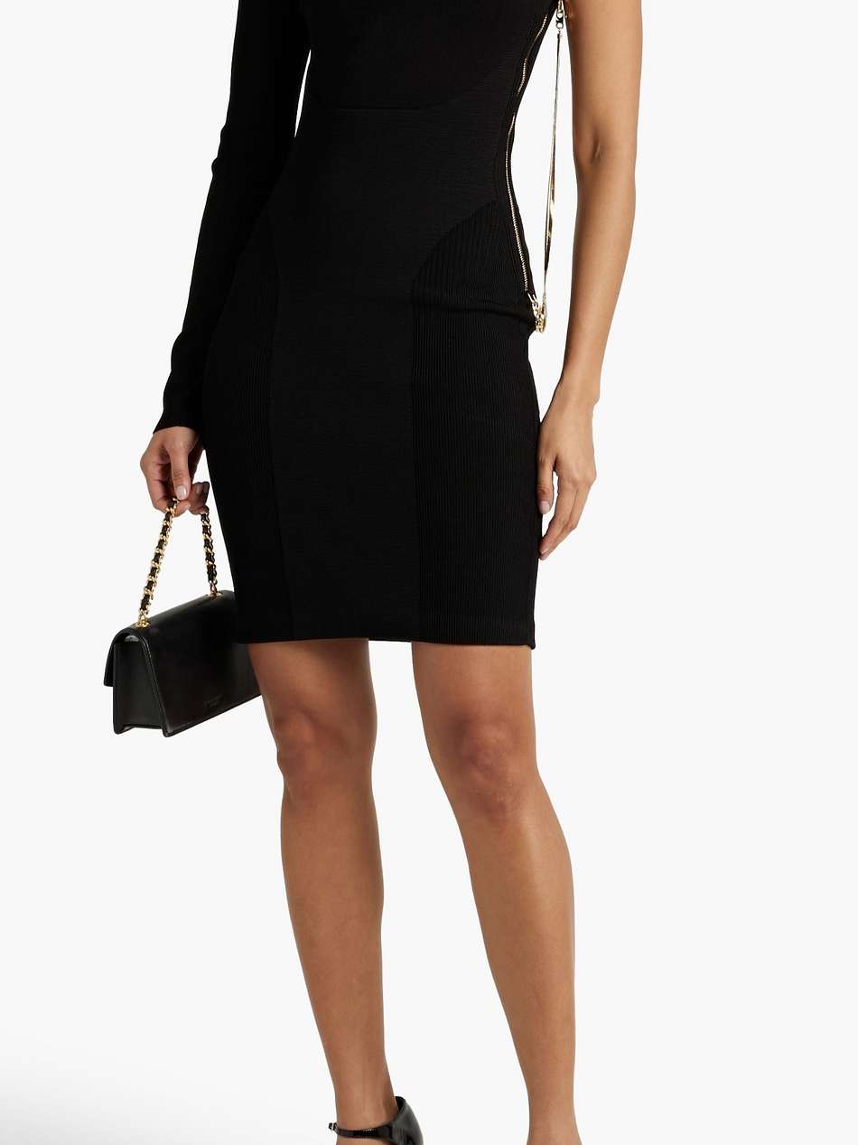 mybody one-sleeve ribbed and stretch-knit mini dress