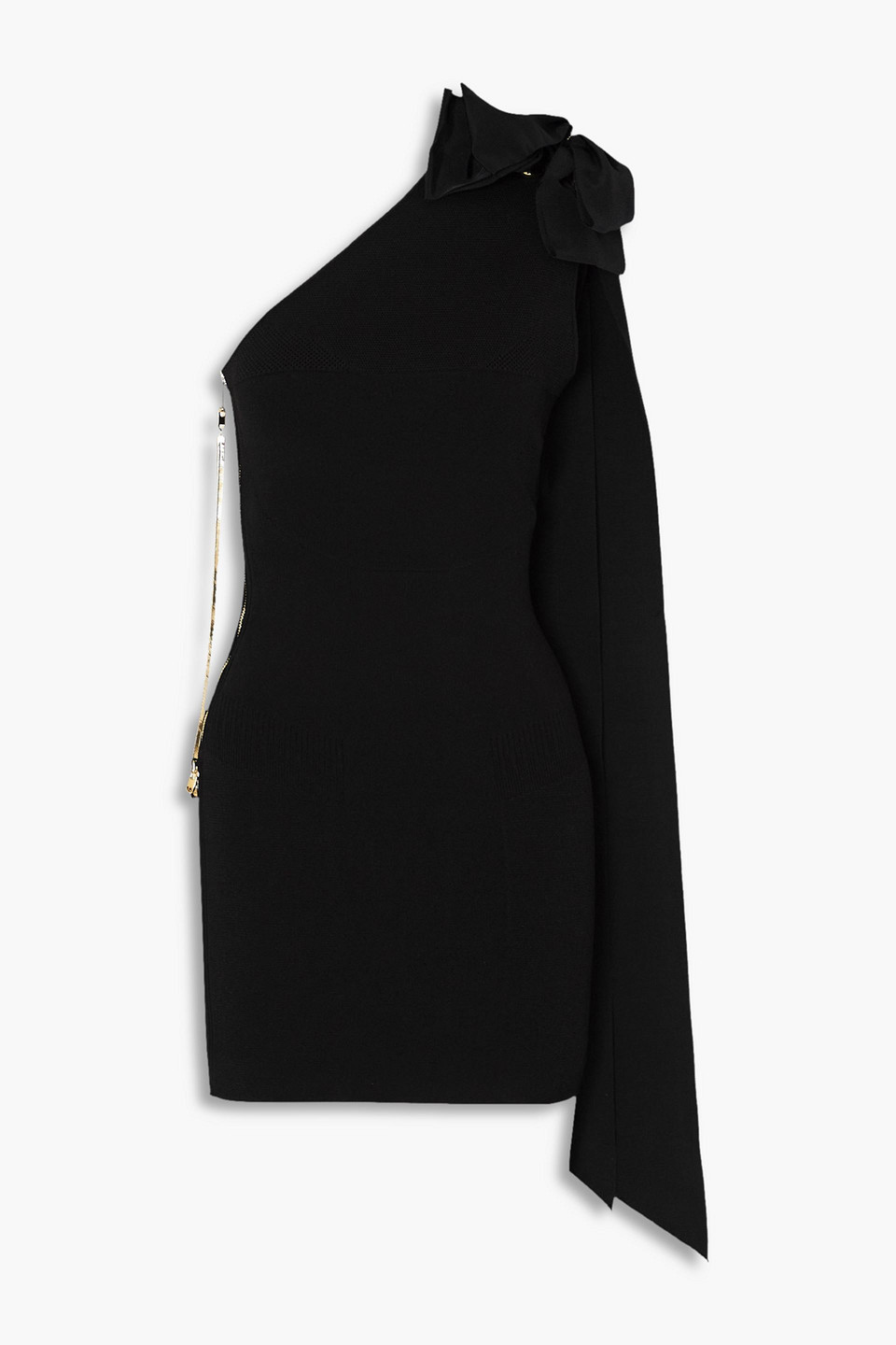 MyBody one-shoulder bow-embellished stretch-knit mini dress
