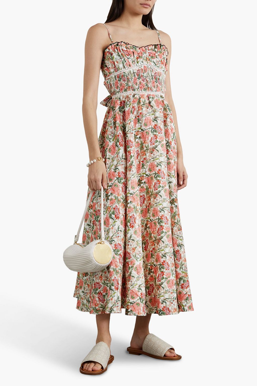 LUG VON SIGA Melody shirred floral-print linen midi dress