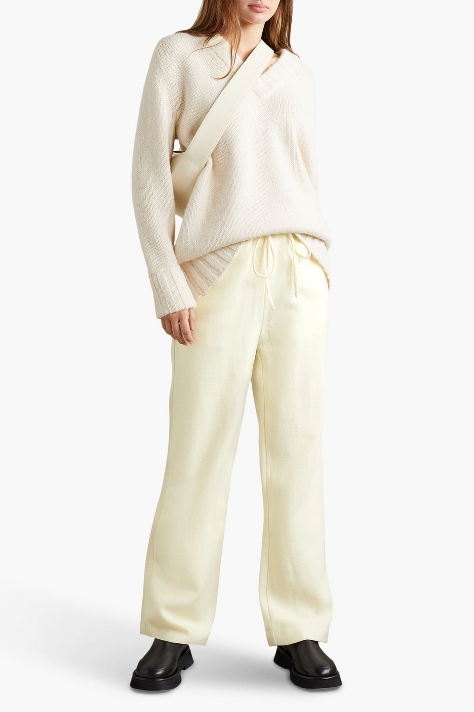  Co - Brushed Wool-twill Wide-leg Pants - Neutral - S 
