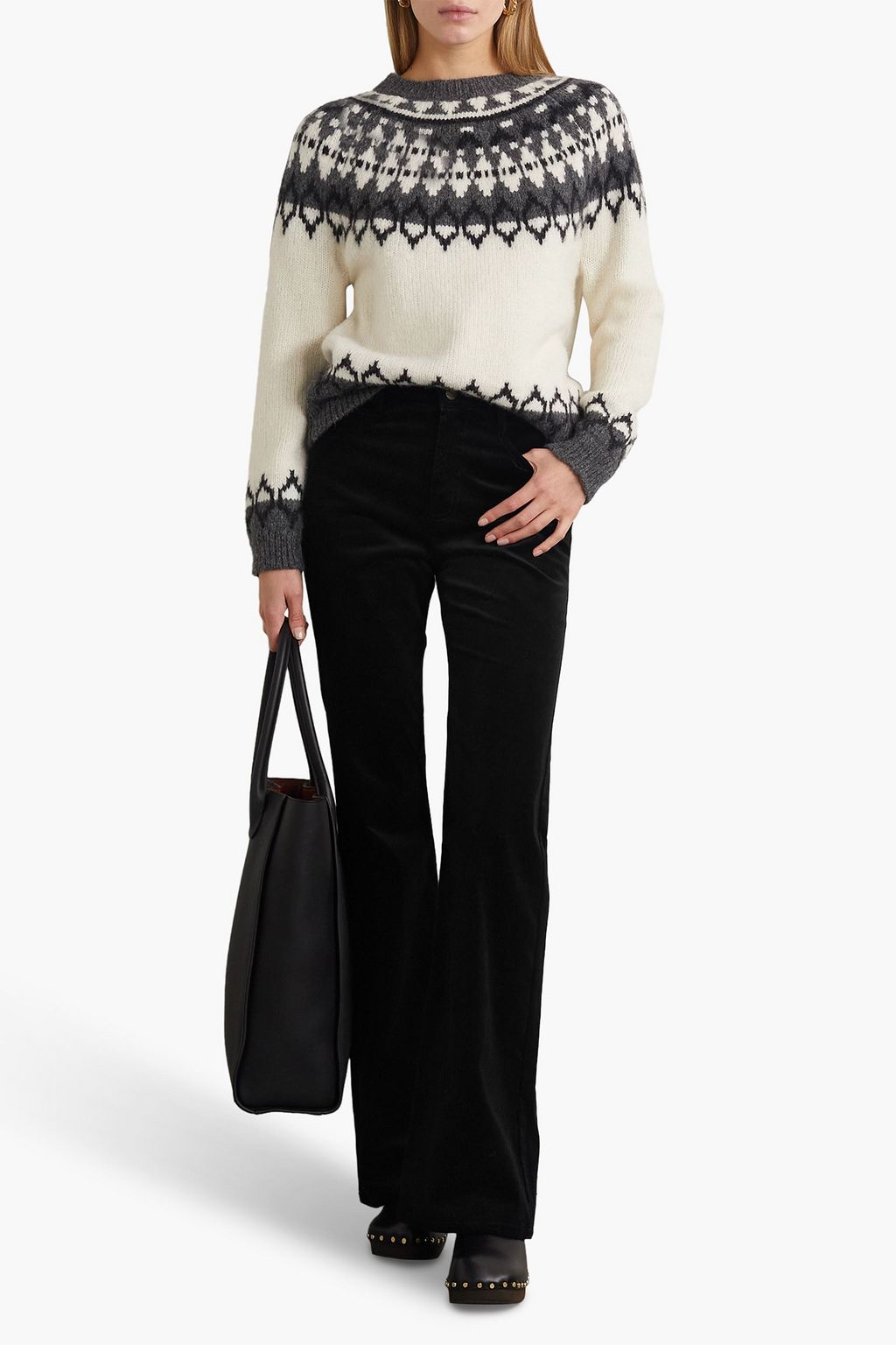 NILI LOTAN Celia cotton-blend velvet flared pants