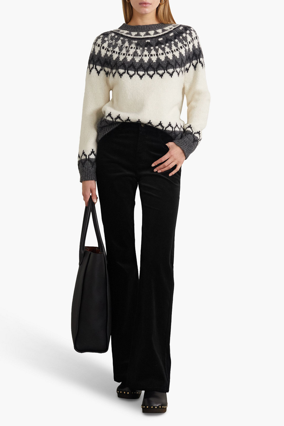 Nili Lotan Celia Cotton-blend Velvet Flared Pants In Black