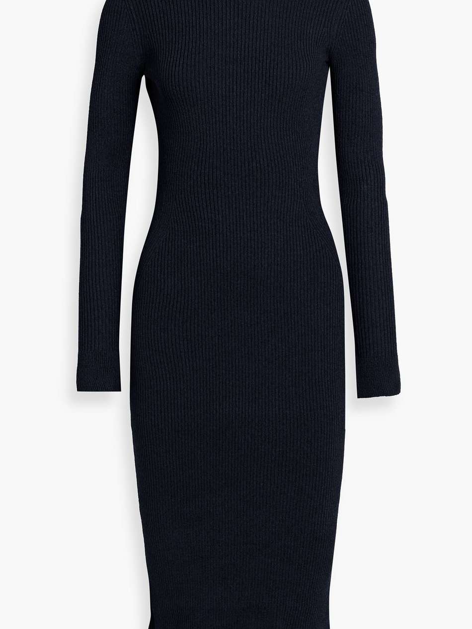 bow-detailed ribbed-knit midi dress